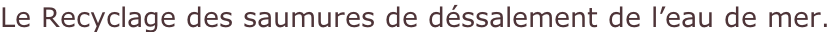 Le Recyclage des saumures de déssalement de l’eau de mer.